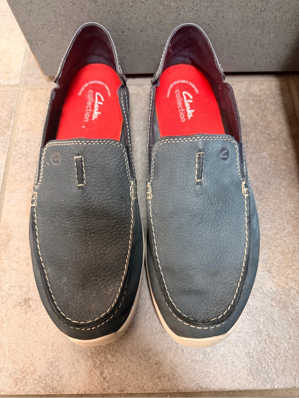Clarks Men’s Black Slip-On Loafers with Red Insole
